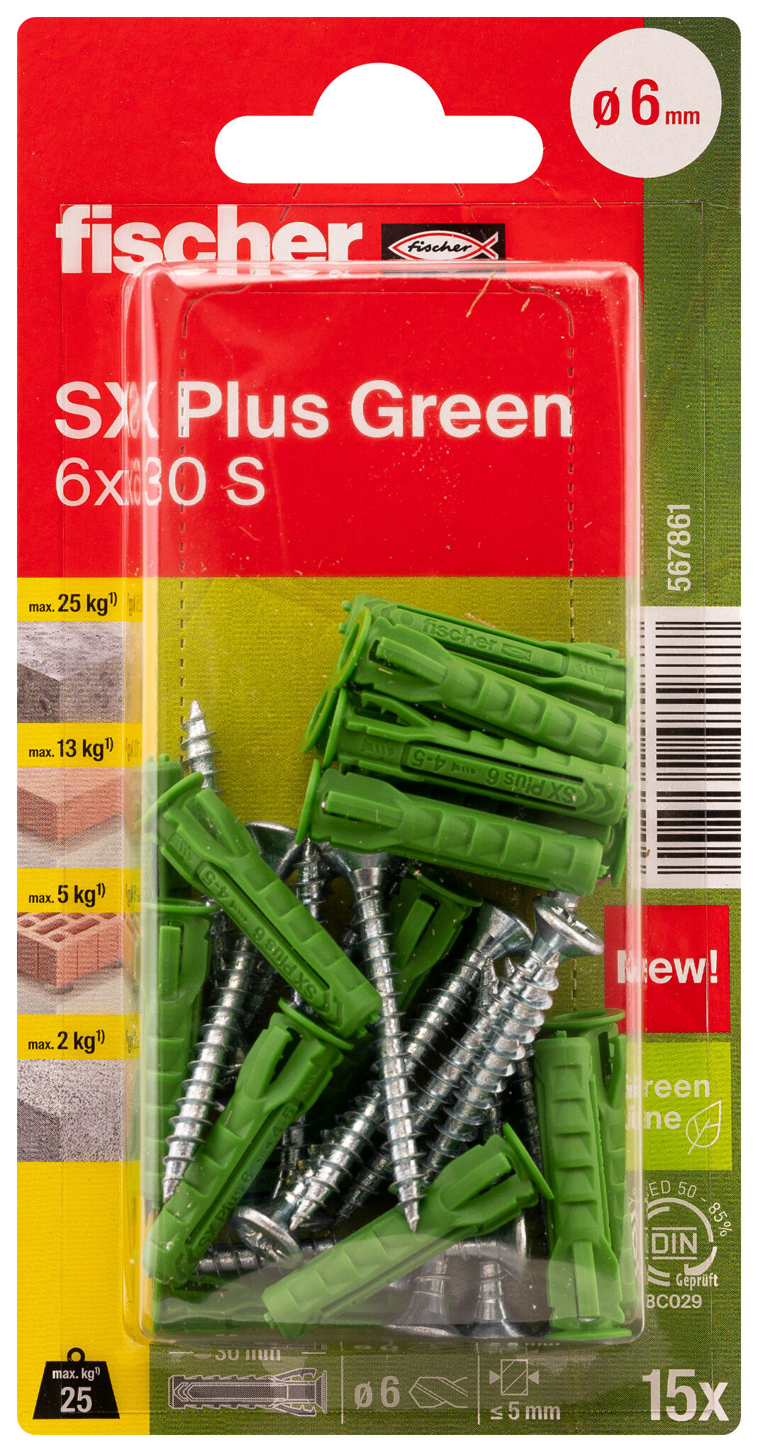 fischer Expansion plug SX Plus Green 6 x 30 S with screw
